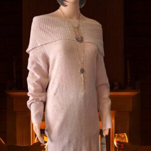 52seven Sweater Dress Cowl Neck Women's Medium Beige Long Sleeve- Size Medium